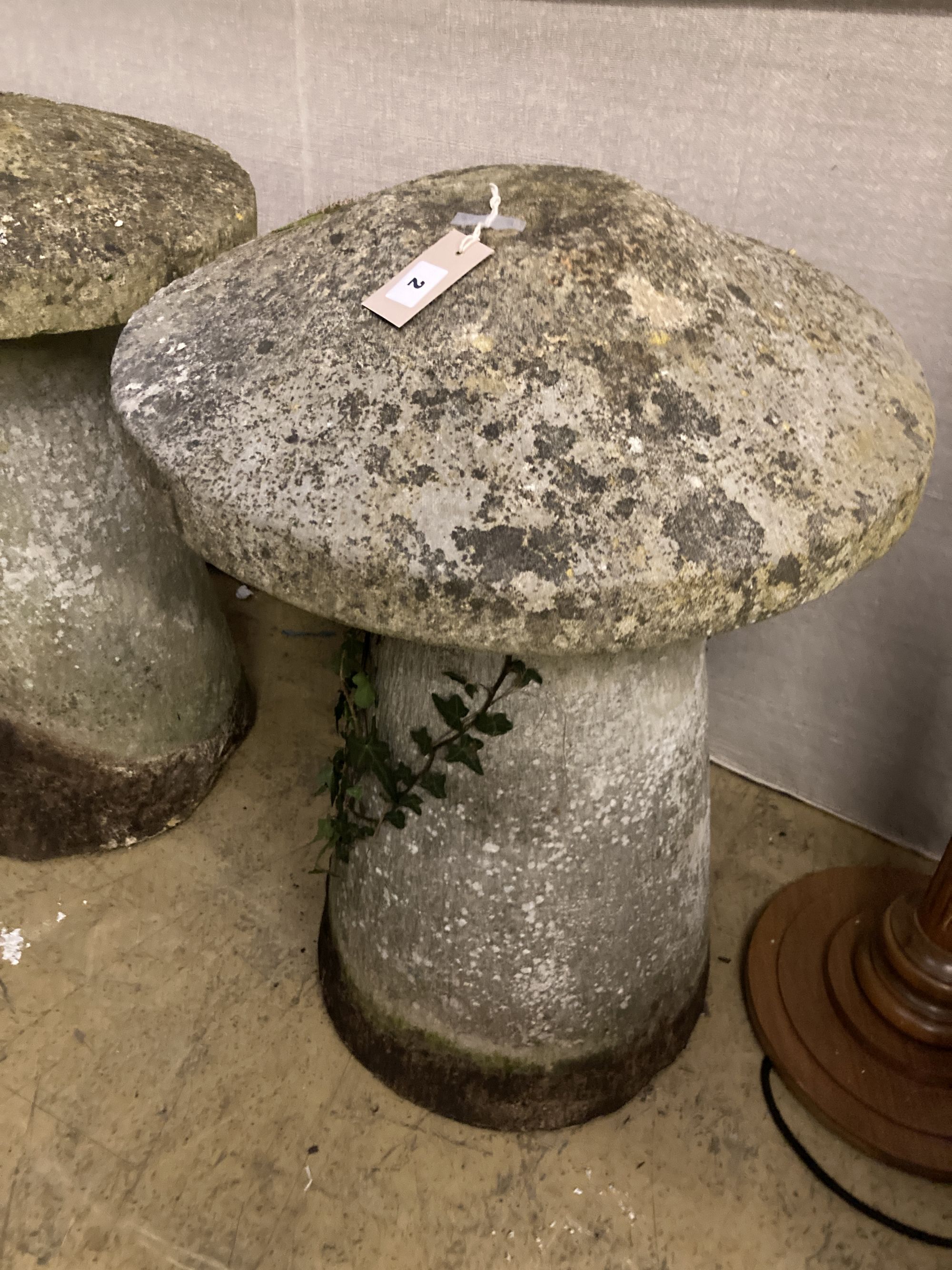 Two staddle stones, diameter 53cm, height 75cm